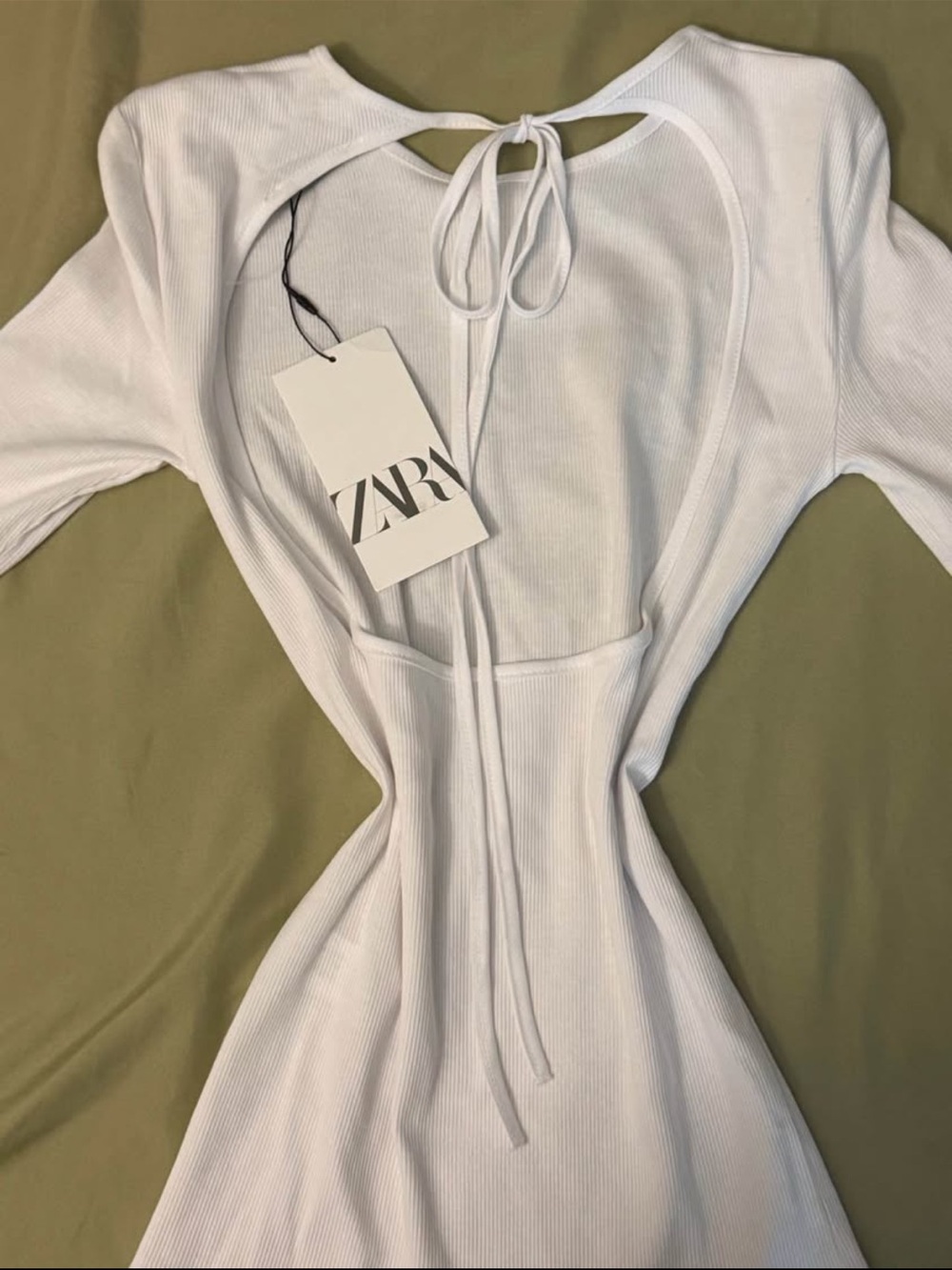 ZARA White Ribbed Tie-Back Women's Top